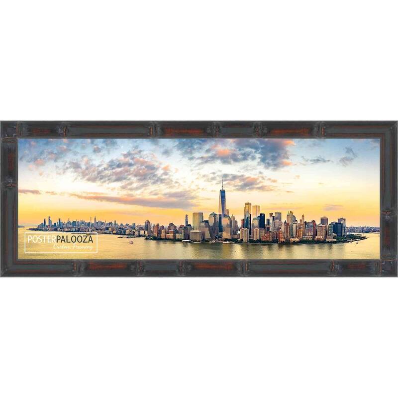 10x24 Brown Thin Bamboo Picture Frame - UV Acrylic, Foam Board Backing, Hanging Hardware