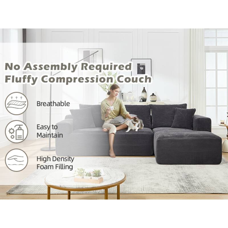 Roomfitters Modular Sectional Sofa L-Shape Cloud Couch with Oversized Right Facing Chaise, Memory Foam 2-Seat Sofa
