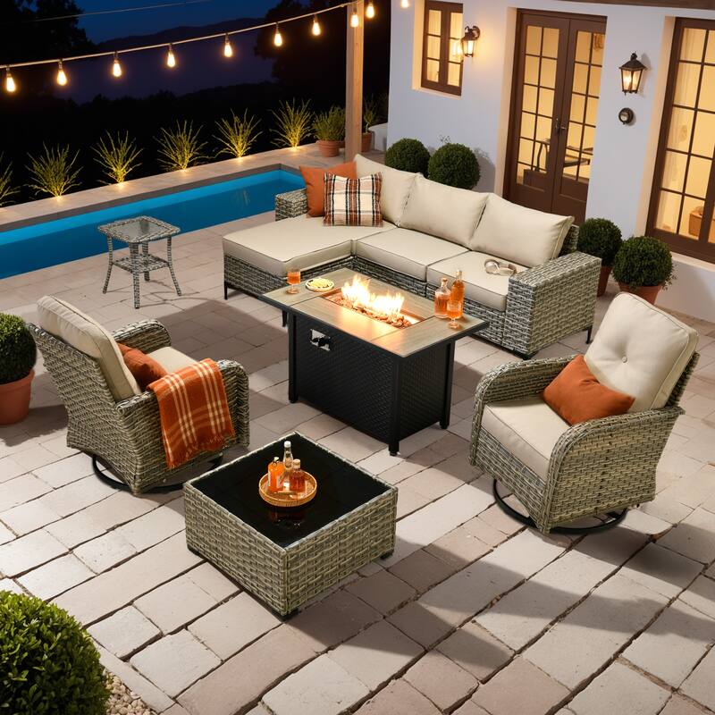 OVIOS 9-Piece Outdoor Chaise Lounge Sofa Set​ With Fire Pit​