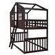 preview thumbnail 7 of 9, Twin Over Twin Bunk Bed With Ladder, House-shaped Bed with Windows, Pine Wooden Bed Frame with Guardrails, Brown