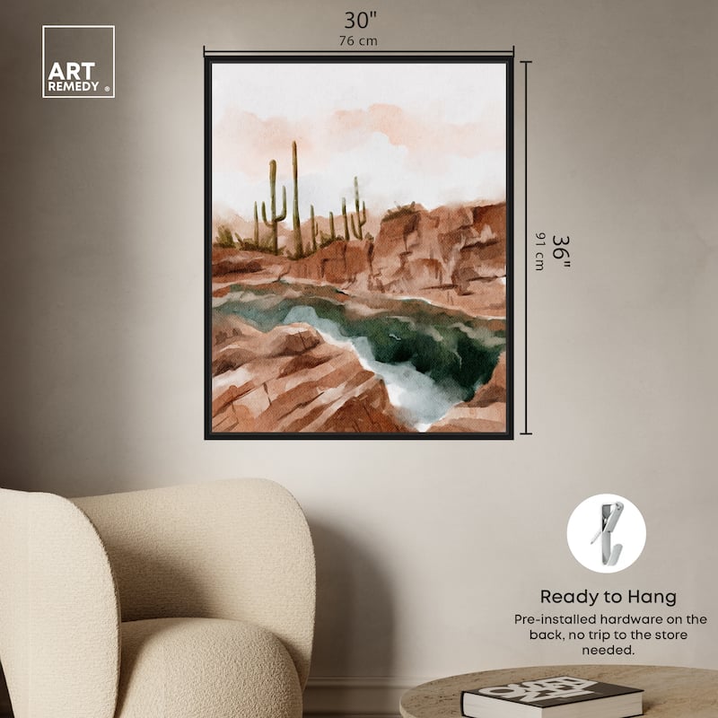 Art Remedy Hot Springs In June Framed Landscape 1 Piece Canvas Wall Art Watercolor Style