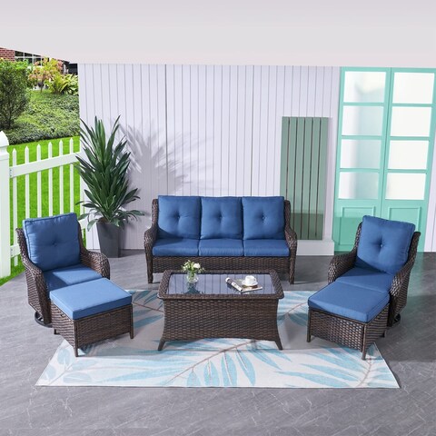Rilyson Outdoor Furniture, 6-Piece Patio Sofa Set with Swivel Chairs