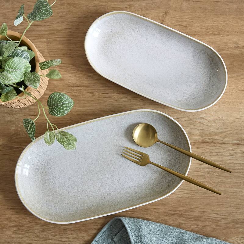 Sango Anderson Black Large Ceramic Serving Platters Set of 2, 14/12 Inch