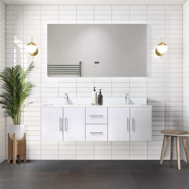 Geneva 60 in. W x 22 in. D Dark Grey Double Bath Vanity and White Quartz Top - 60 Inch - Glossy White
