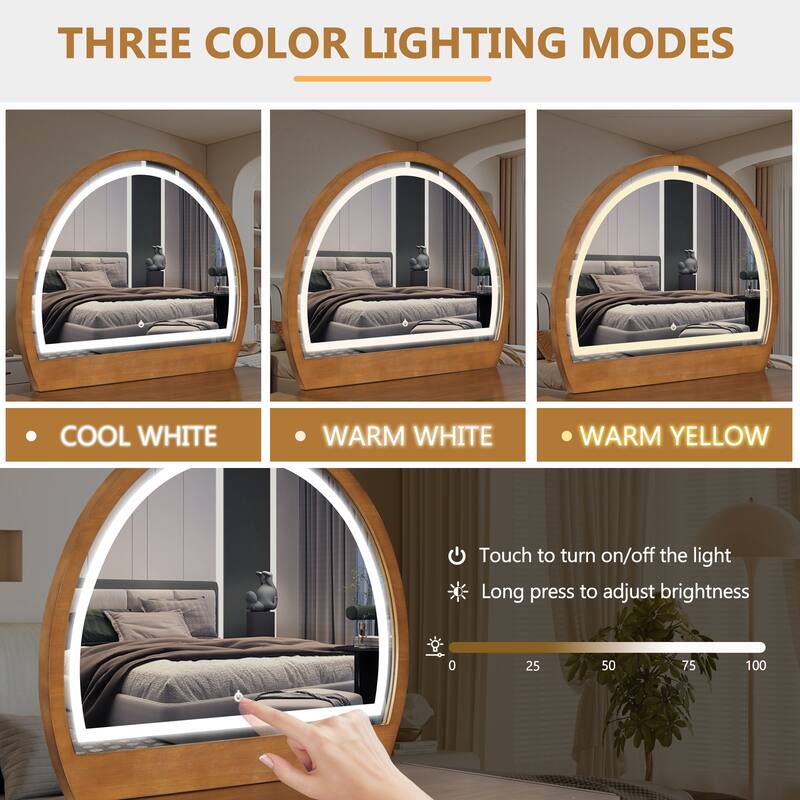 39" Makeup Vanity Desk Bedroom Dressing Table with Curved Touch LED Light Makeup Mirror