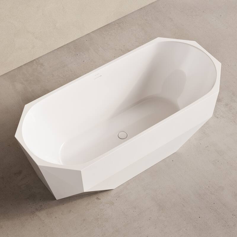 Brusque 67" Diamond Shaped Soaking Freestanding Bathtub In Glossy White, Drain Included