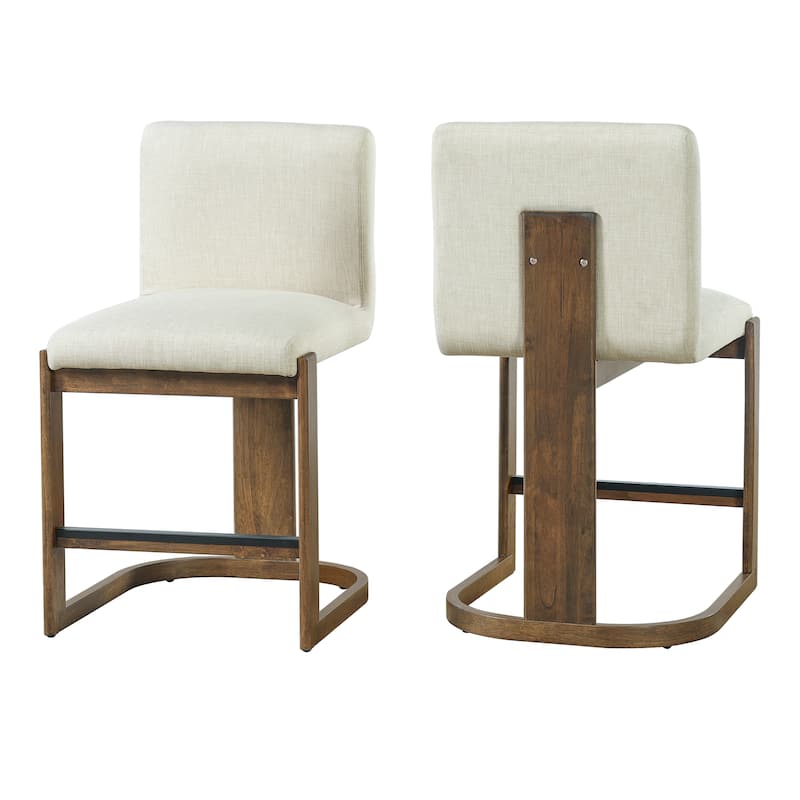 Christopher Knight Home - Modern Linen Upholstered Counter Height Bar Stools with Solid Wood Legs & Square Backrest, Set of 2