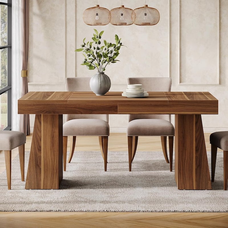 55 Inches Dining Table for 4-6, Rectangular Dining Room Table with Sturdy Legs