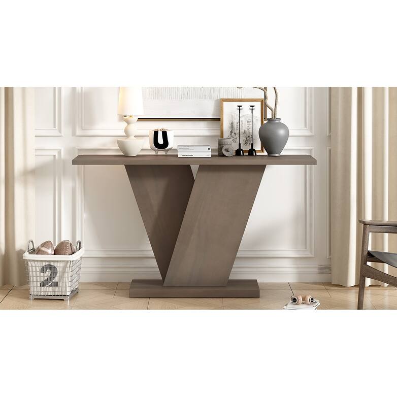 V Base Design Console Table with Natural Wood Veneer