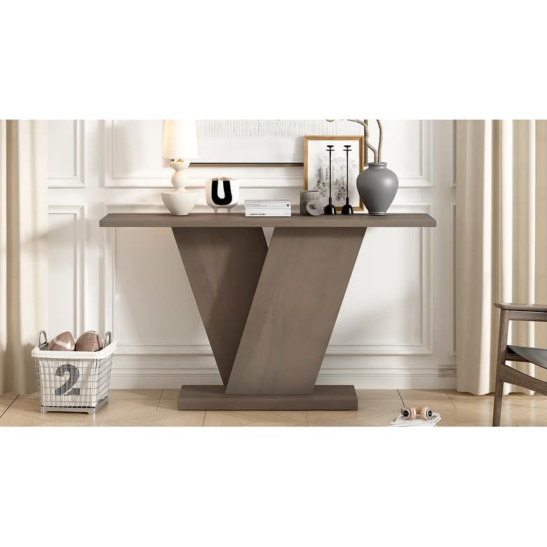 Wood Entry Hallway Table Sofa Table, Console Table with V-Shaped Base, Accent Table with Spacious Tabletop