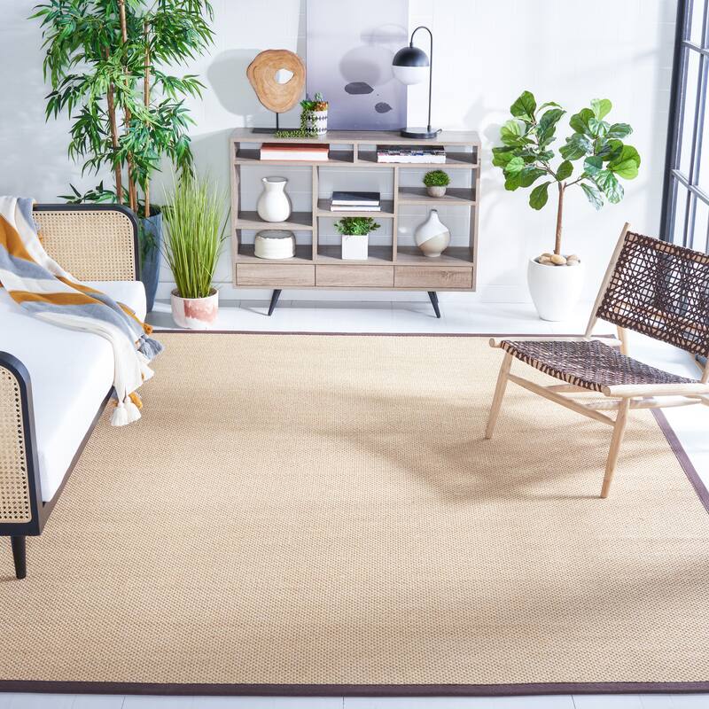 SAFAVIEH Natural Fiber Venus Casual Border Sisal Rug - 8' Square - Maize/Brown