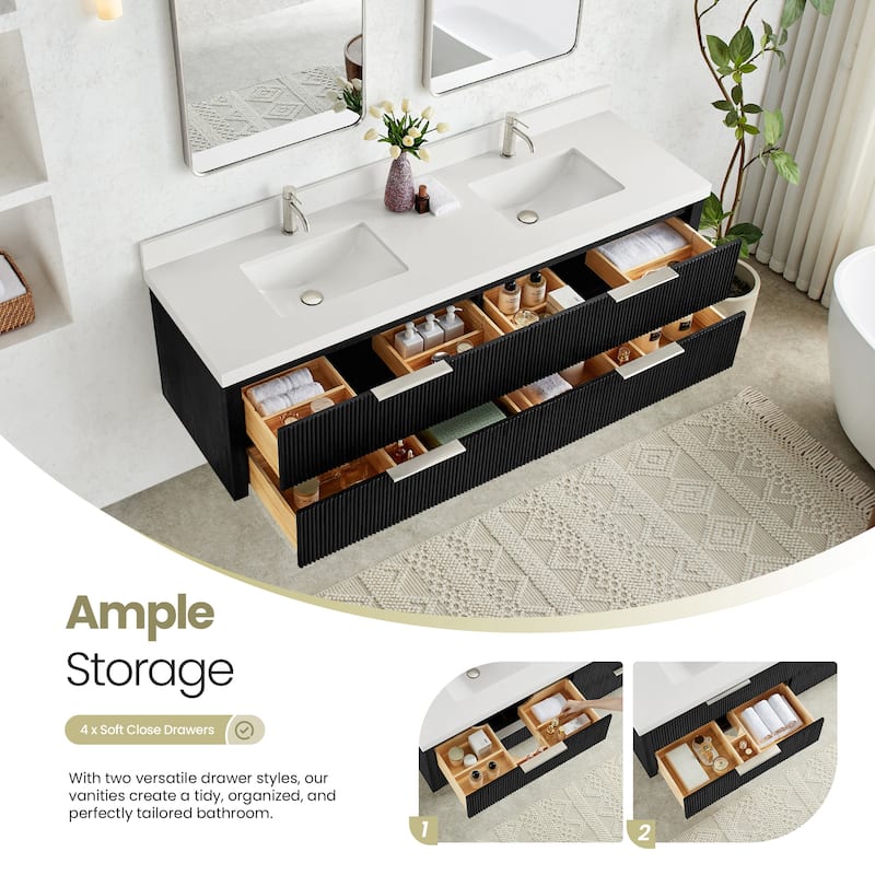 Barcelona Floating Bath Vanity with Quartz Stone Top without Mirror