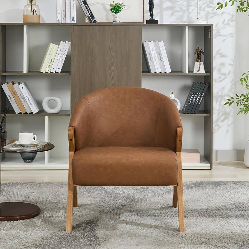 Mid Century Modern Upholstered Linen Fabric Accent Sofa Chair for Living Room - Brown