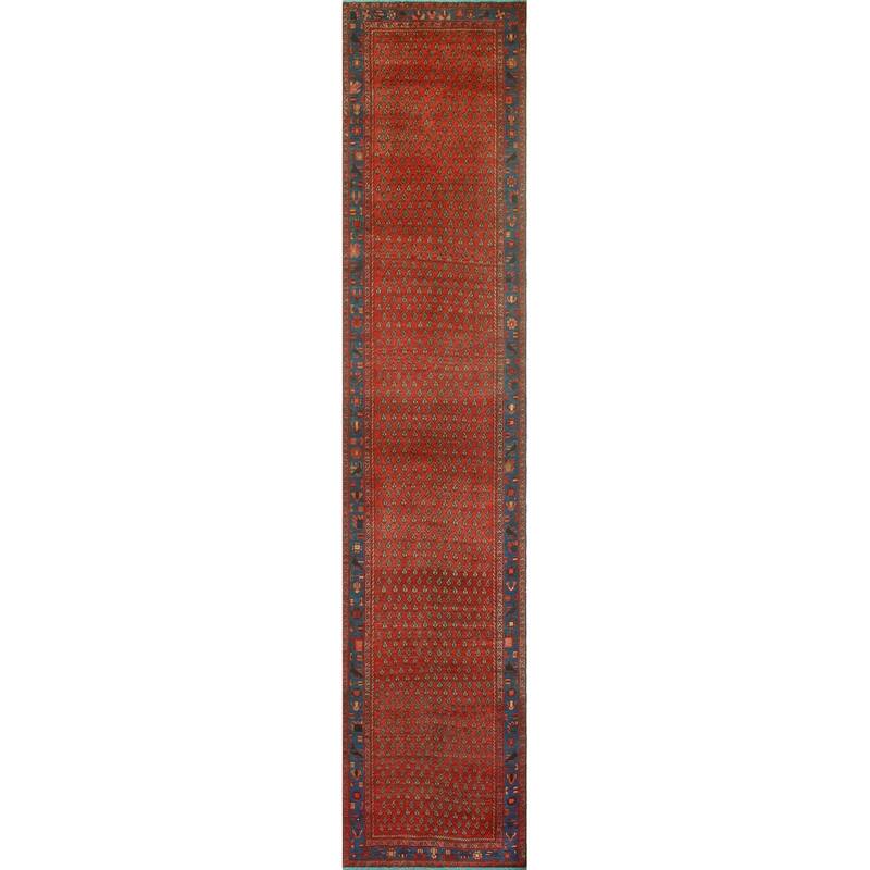 Fine Vintage Distressed Hashem Red/Blue Runner - 3'6" x 16'8"