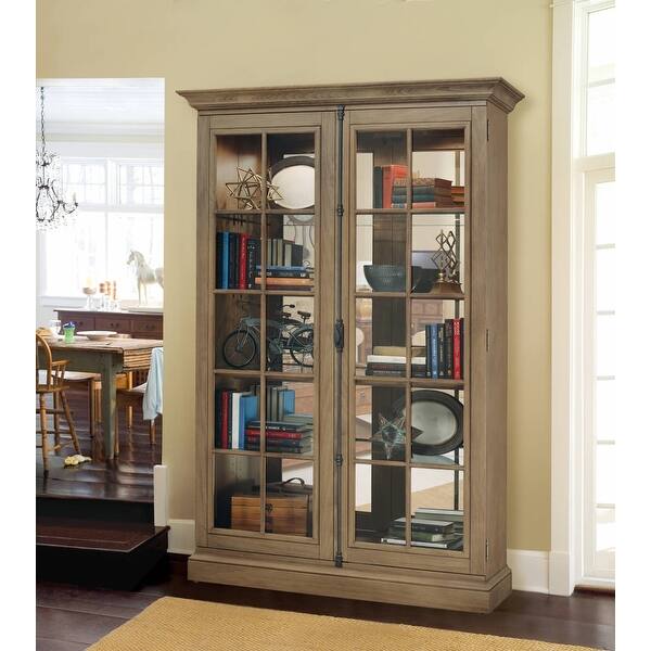 Shop Howard Miller Clawson Ii Farmhouse Chic Country Cottage Rustic Light Brown Wood Tall 5 Shelf Living Room Curio Cabinet Overstock 23449334