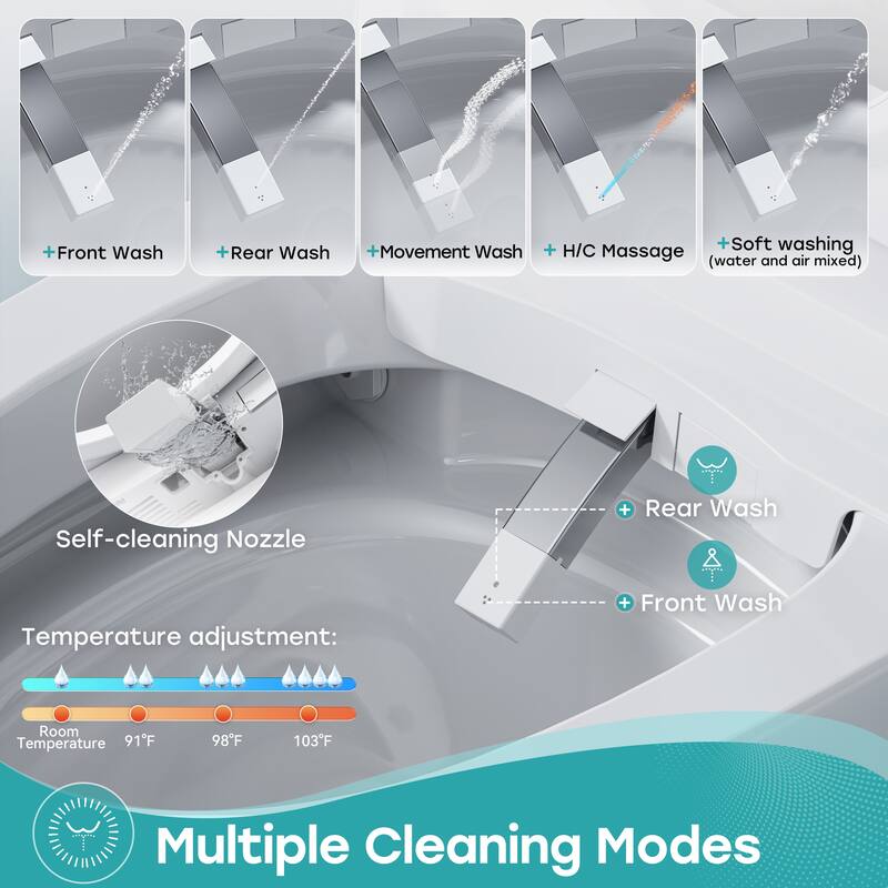 HOROW Luxury Elongated Smart Bidet Toilet in White with Ambient Light Built In Tank Auto Open Close and UV Sterilization