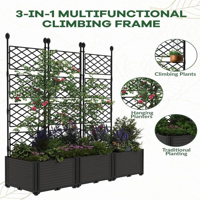 48 x16 x 63 in Modular Vertical Garden Kit 3-Pack Raised Planter Boxes with Trellis Panels