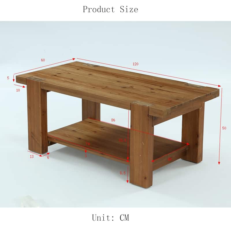 Solid Wood Coffee Table with Storage Shelf