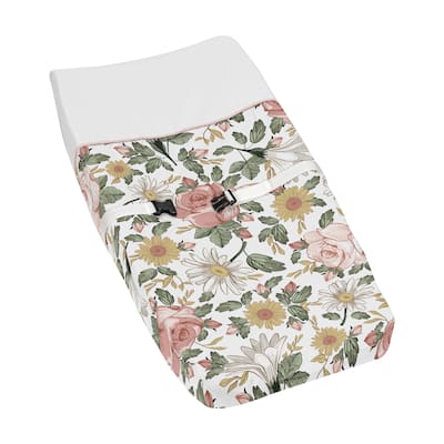 Sweet Jojo Designs Vintage Floral Boho Girl Changing Pad Cover - Blush Pink Yellow Green White Shabby Chic Rose Flower Farmhouse