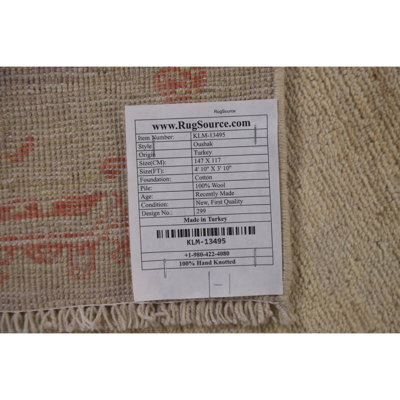 Traditional Oushak Turkish Oriental Area Rug Hand-knotted Wool Carpet - 3'10" x 4'10"