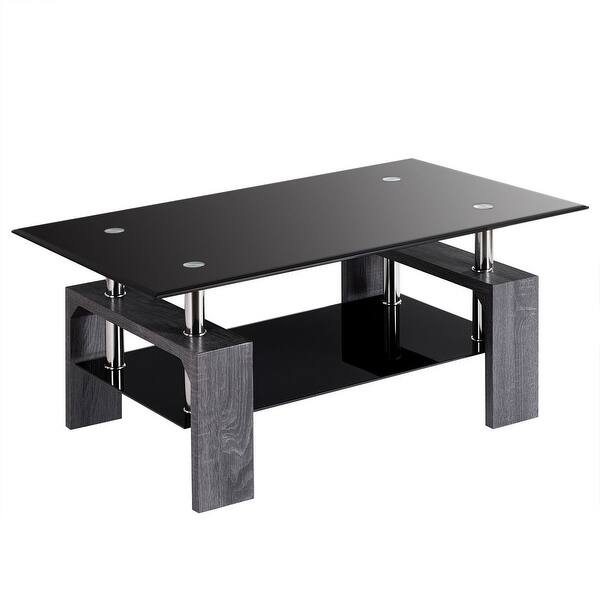 Shop Gymax Rectangular Glass Coffee End Side Table W Shelf Living