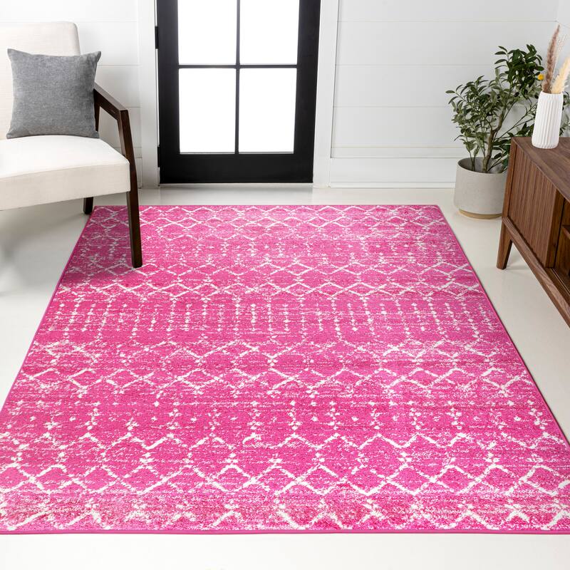 JONATHAN Y Modern HYPE Boho Vintage Diamond Area Rug - 2 X 8 - Fuchsia/Ivory