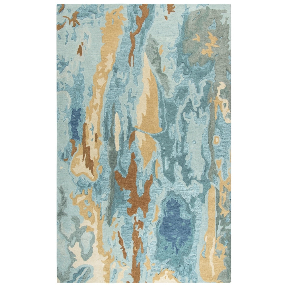 Alora Decor Flare Abstract Grey, Blue, and Gold Hand-tufted Wool Rug