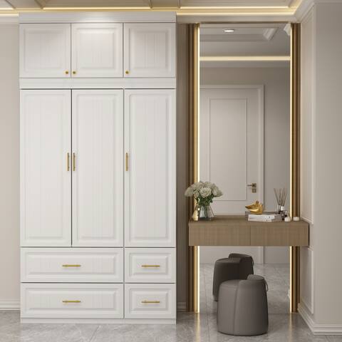 FUFU&GAGA Large Armoire Combo Wardrobes Closet Storage Cabinet White