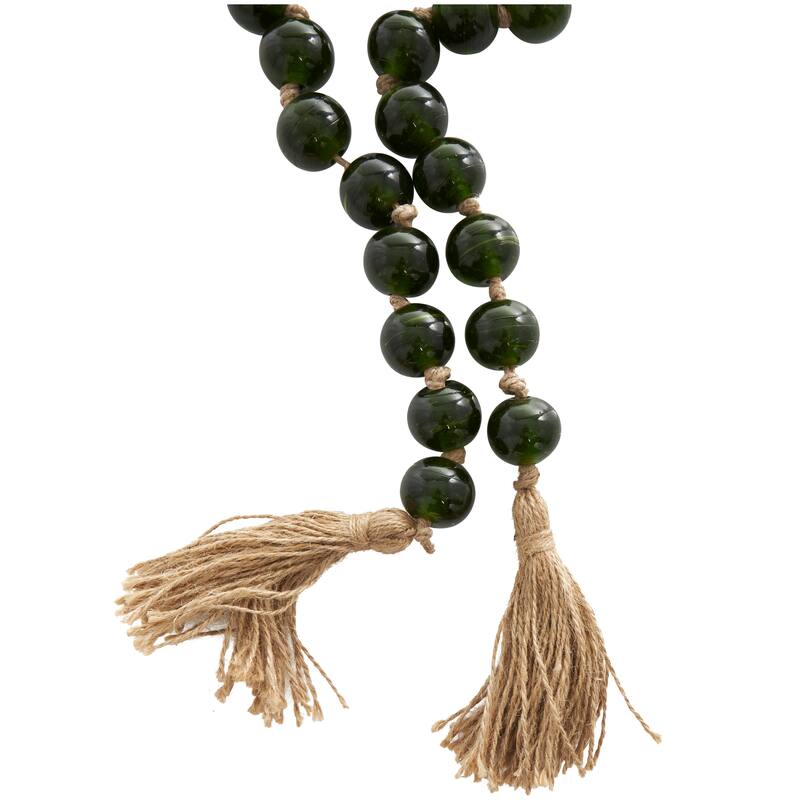 Glass Handmade Round Frosted Beaded Garland with Tassel with Knotted Brown Jute