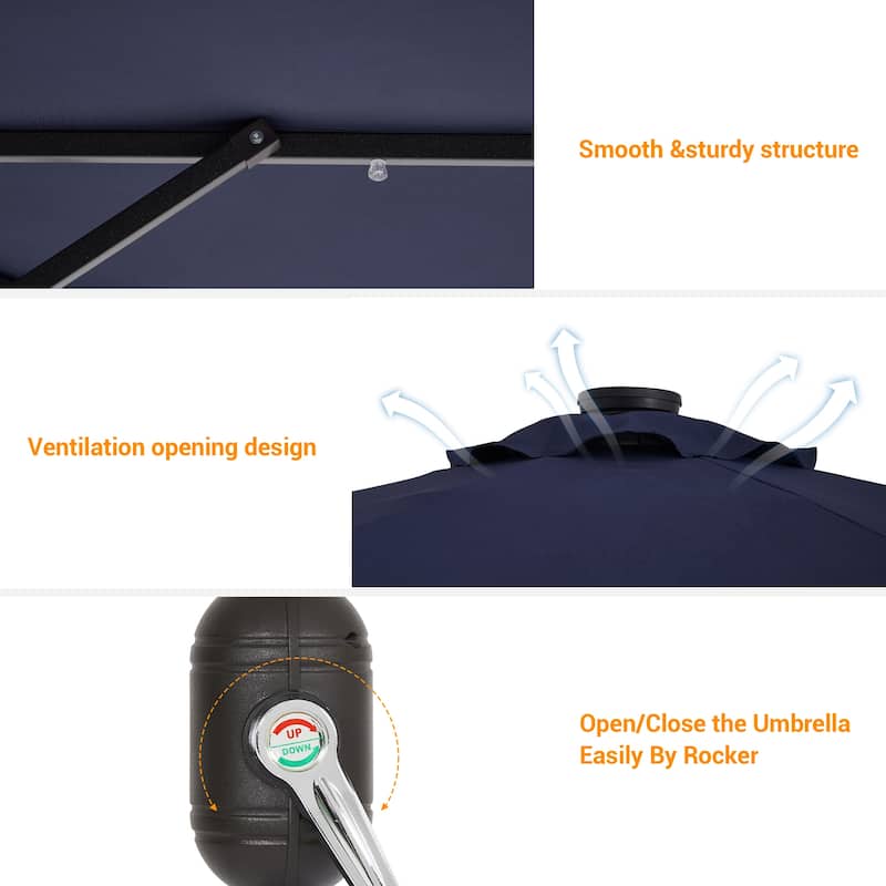 BONOSUKI LED Patio 9Ft Market Umbrella,Outside Deck Table Umbrella