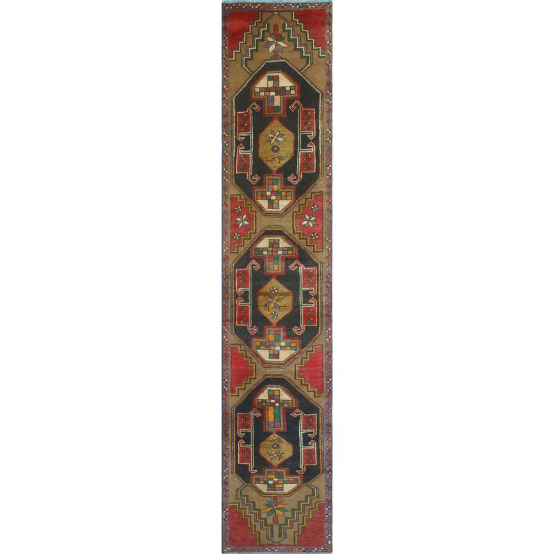 Fine Vintage Distressed Hicham Red/Charcoal Runner - 2'5" x 13'5"