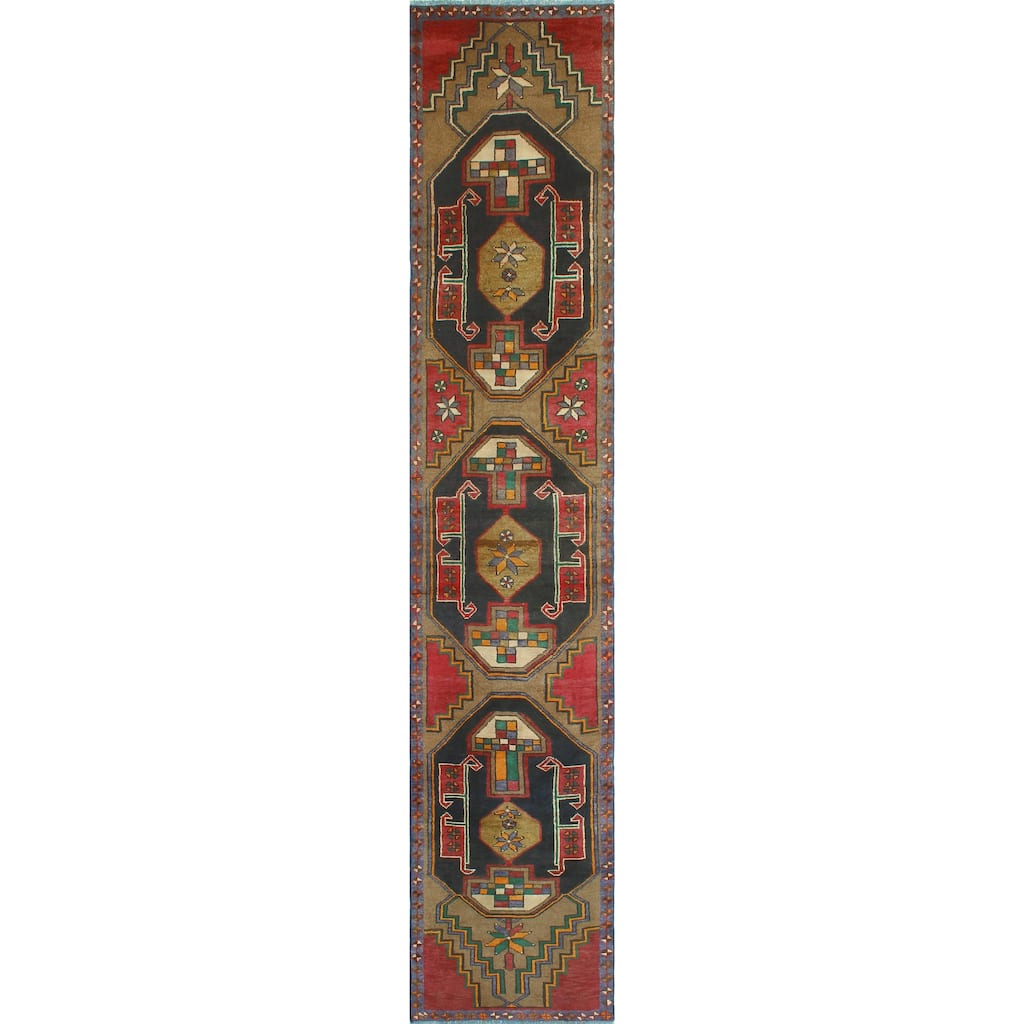 Fine Vintage Distressed Hicham Red/Charcoal Runner - 2'5" x 13'5"