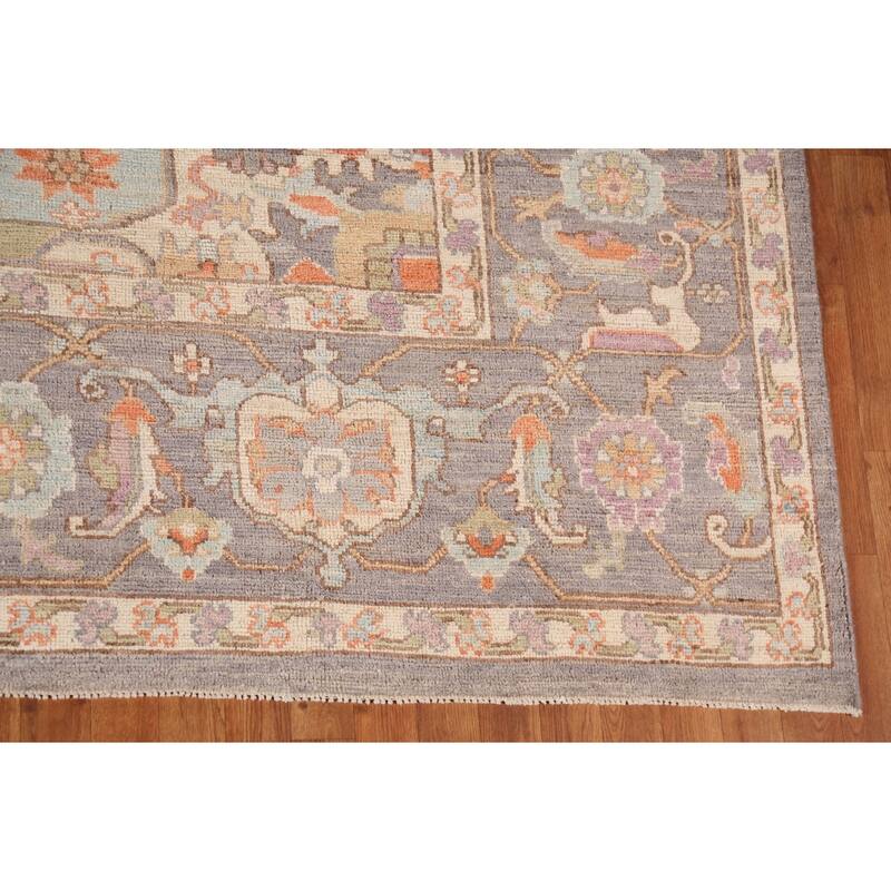 Vegetable Dye Oushak Turkish Large Area Rug Handmade Grey Wool Carpet - 10'2"x 13'9"