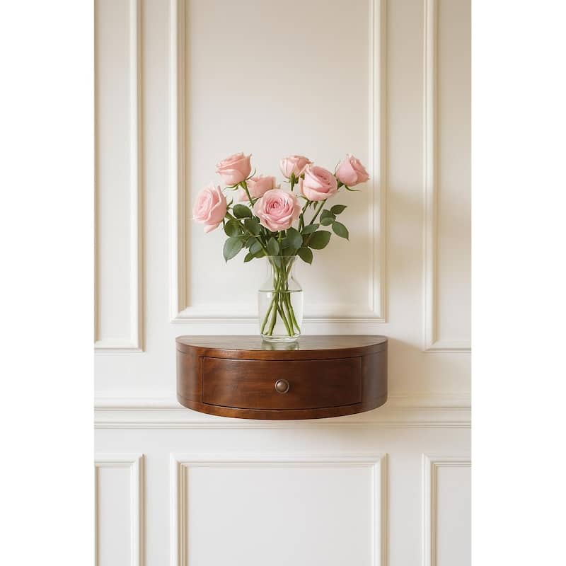 Solid Wood Floating Nightstand with Drawer, Chestnut Finish, Wall-Mounted - Brown