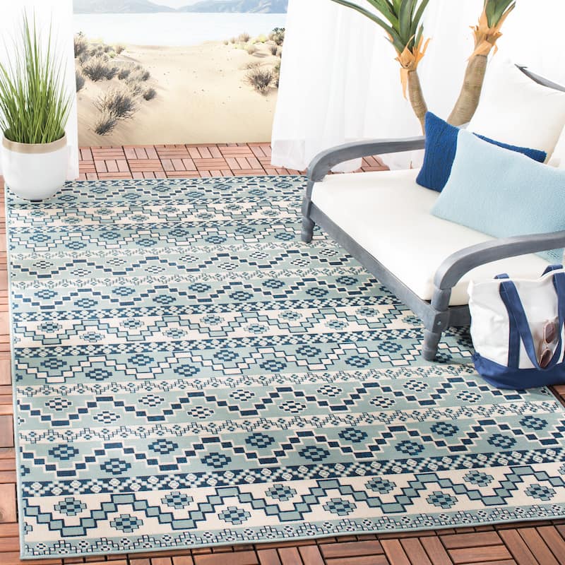 SAFAVIEH Veranda Rudy Indoor/ Outdoor Waterproof Patio Backyard Rug - 4' x 5'7" - Turquoise/Blue