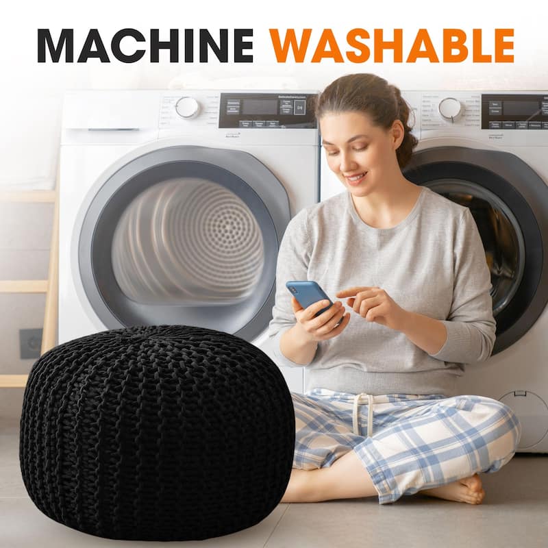 Cheer Collection Decorative 18-inch Chunky Hand-knit Pouf Ottoman