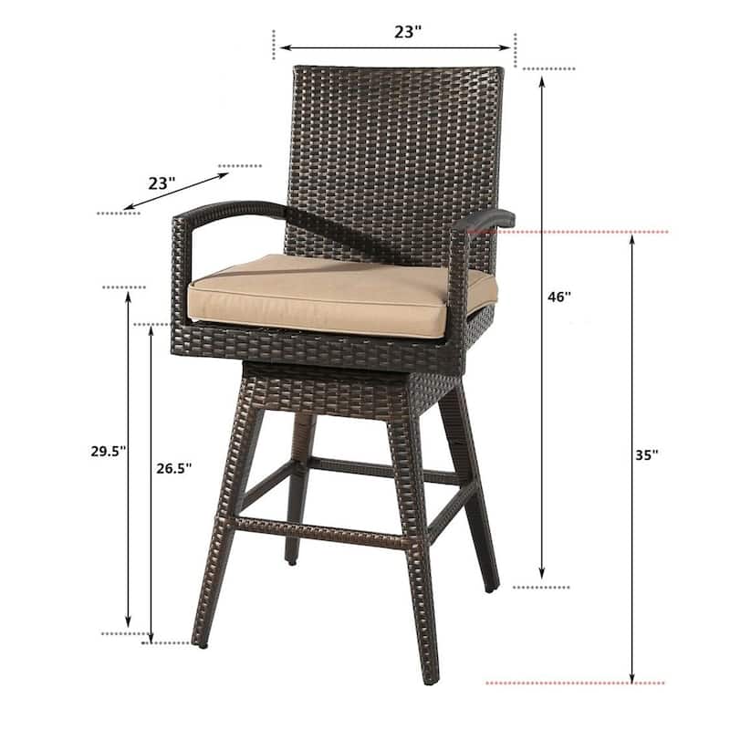Outdoor Bar Height Stools, All-Weather Swivel Bar Stool with Cushion