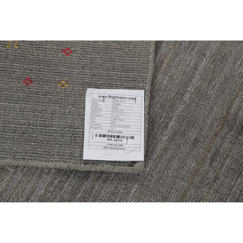 Striped Gabbeh Square Area Rug Handmade Gray Wool Carpet - 9'0"x 8'7"