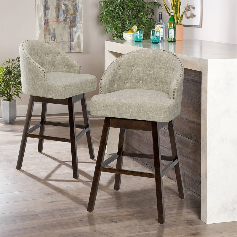 Gymax Set of 2 Swivel Bar Stools Tufted Bar Height Pub Chairs w/