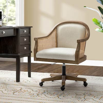 Danilo Farmhouse 360 Degree Swivel Height Adjustable Rattan Desk Chair with RubberWood by HULALA HOME