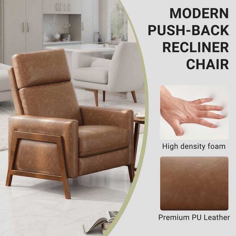 Push Back Comfy Modern Upholstered Wingback Recliner Chair