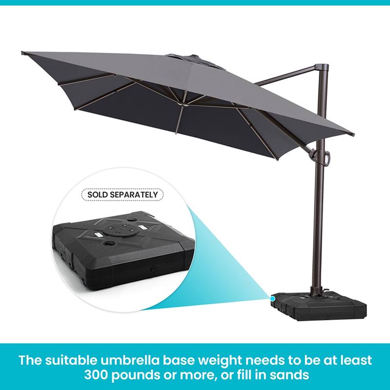 10x13FT Patio Cantilever Umbrella Outdoor Offset Umbrella 360-Degree Rotation with No Base