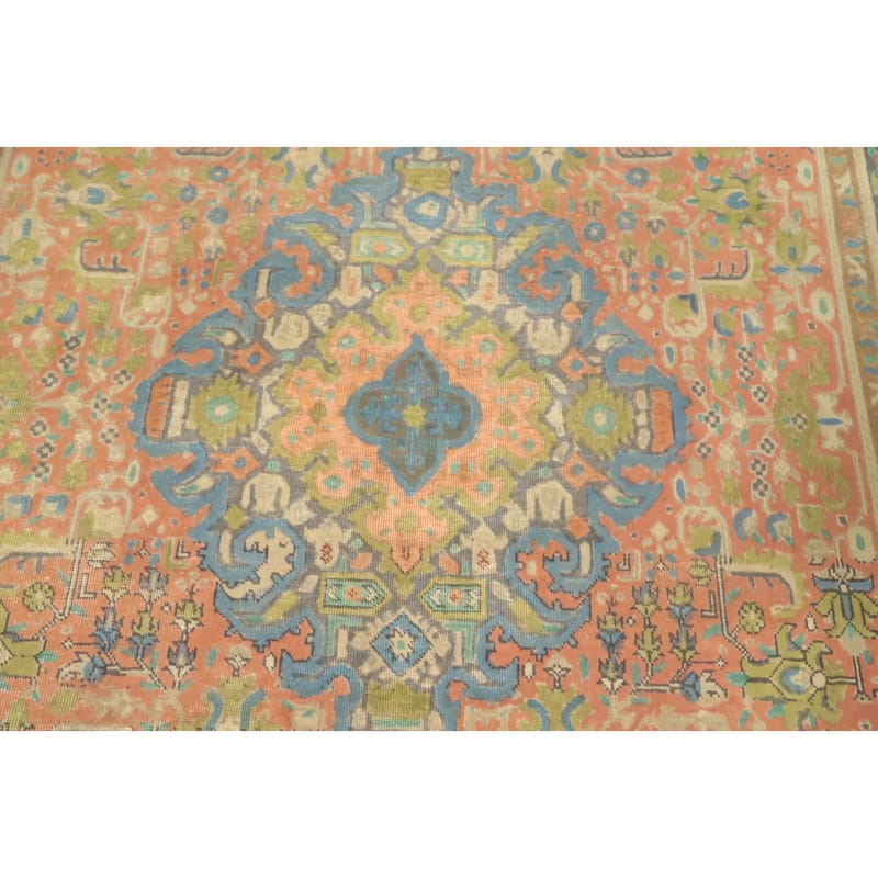 Hand Knotted Oriental 100% Wool Carpet Traditional Floral Coral Tabriz Area Rug - 9' 5'' X 6' 3''
