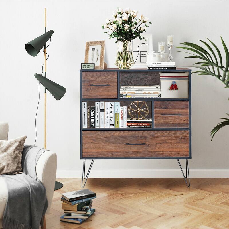 Multipurpose Sideboard Storage Cabinet with Metal Leg & Drawers - 35.5" x 15.5" x 40" (L x W x H)