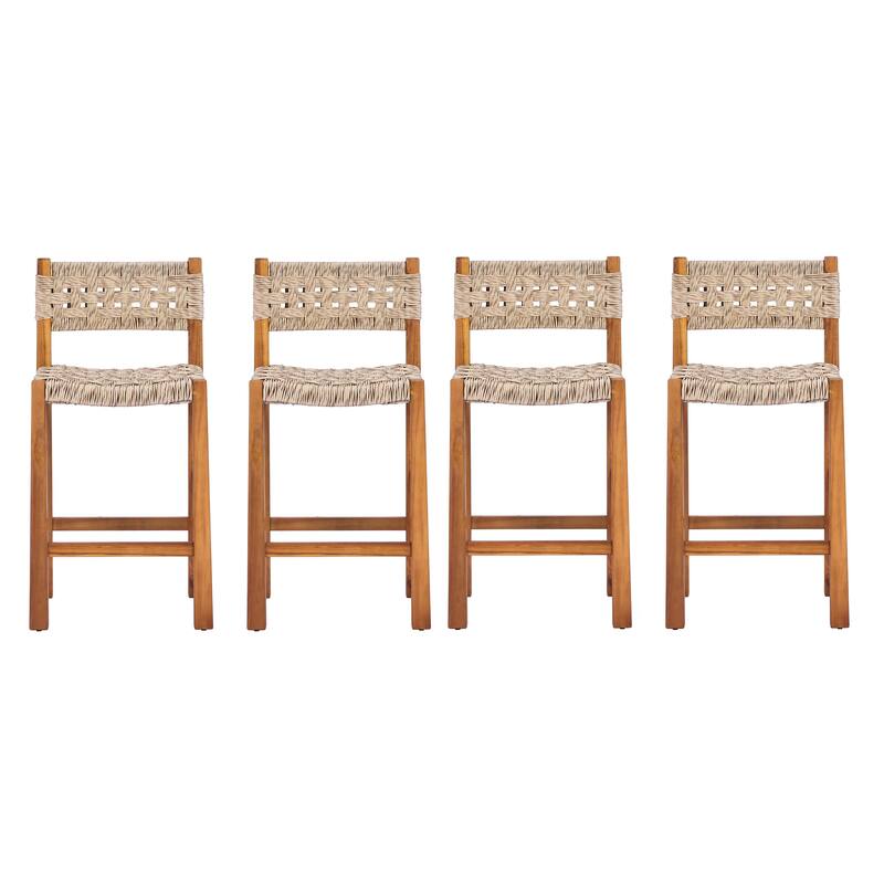 Christopher Knight Home - Modern Acacia Wood Outdoor Bar Stools with Teak Finish and Wicker Back Patio Chairs