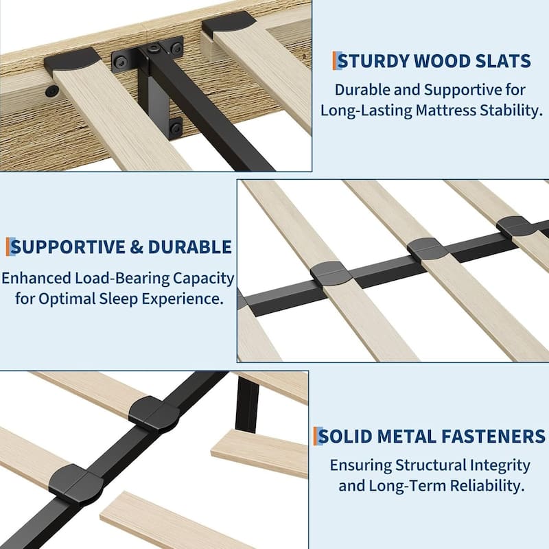 Wood Platform Bed Frame, with Strong Wooden Slats