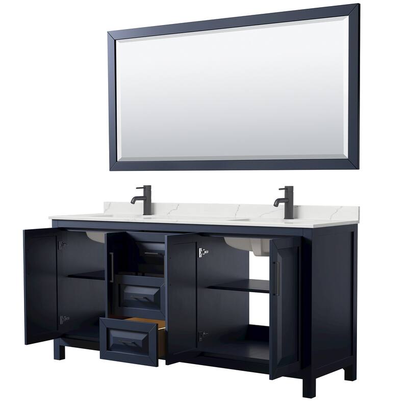 Daria 72-inch Double Vanity, Single Hole Quartz Top, 70-inch Mirror