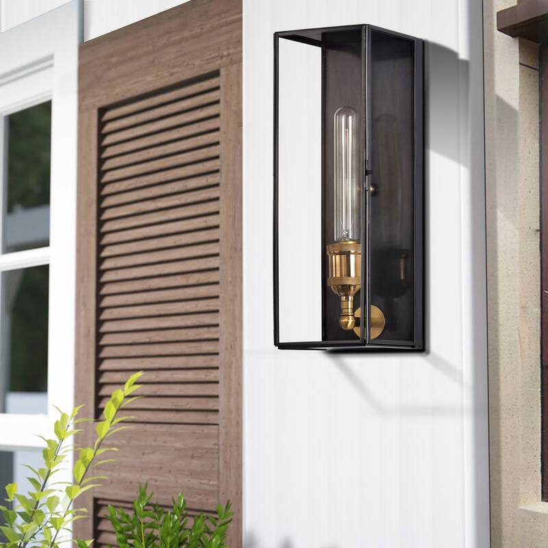 Solid Brass Outdoor Wall Lantern with Tempered Clear Glass Shade