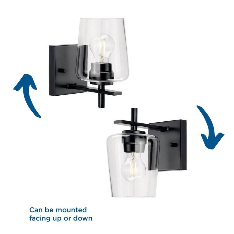 Calais Collection One-Light Matte Black Clear Glass Bath Vanity Light - 5 in x 7 in x 8.5 in