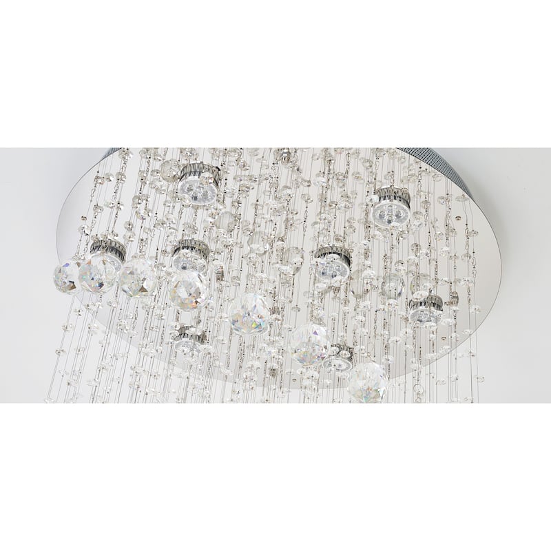 10 Light Flushed Chrome Chandelier With Spiral Crystals